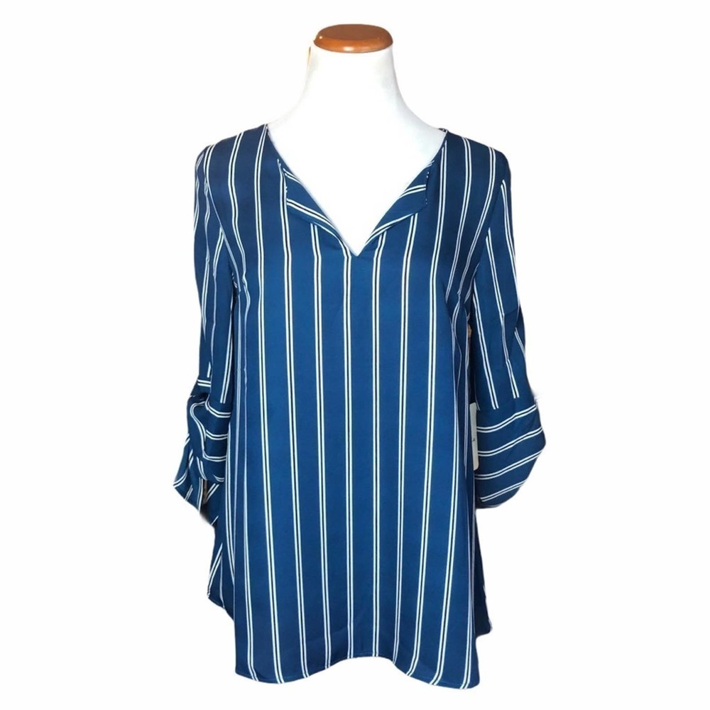 Misia V Neck 3/4 Sleeve Striped Tunic Top